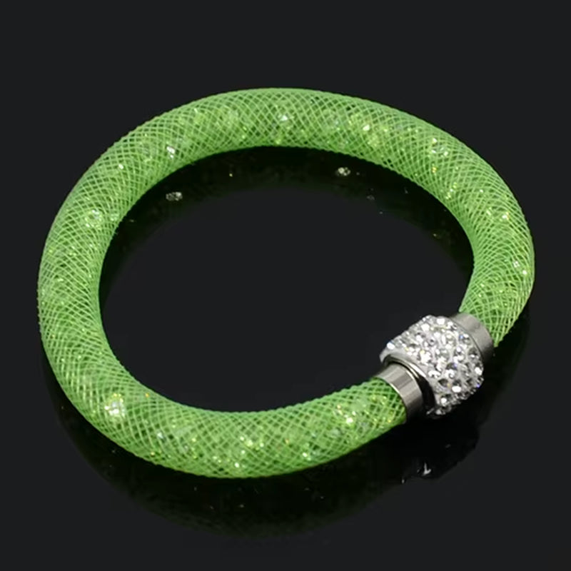Net Mesh Bracelet for Women Resins Crystal Fill Ball Metal Magnetic Clasp Multiple Color Bangle Fashion Jewelry