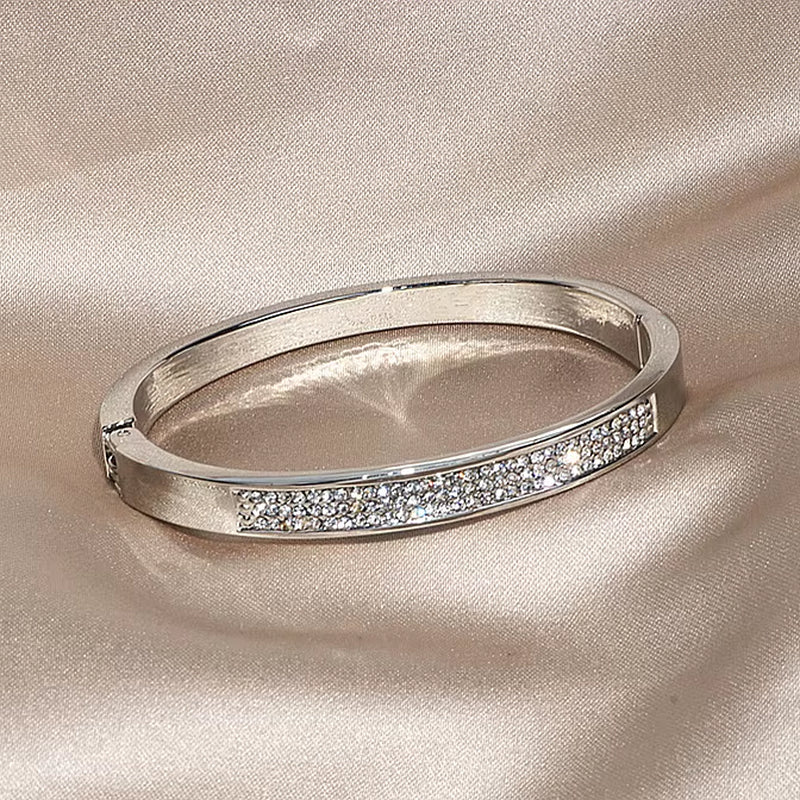New Elegant Classic Crystal Cuff Bangles Bracelets for Women Gold Color Simple Femal Opening Bangles Wedding Jewelry Accessories