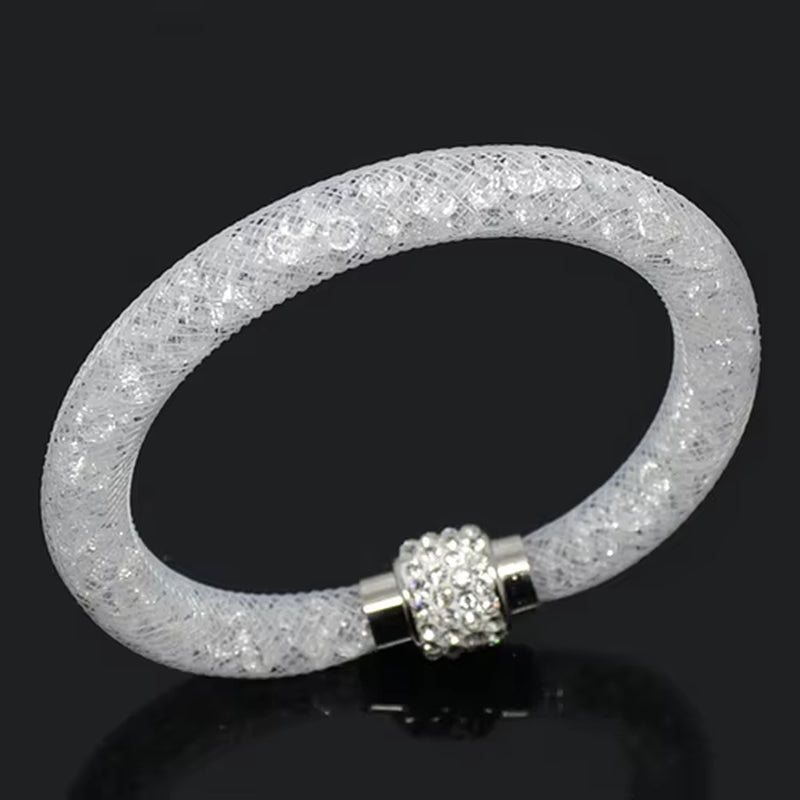 Net Mesh Bracelet for Women Resins Crystal Fill Ball Metal Magnetic Clasp Multiple Color Bangle Fashion Jewelry