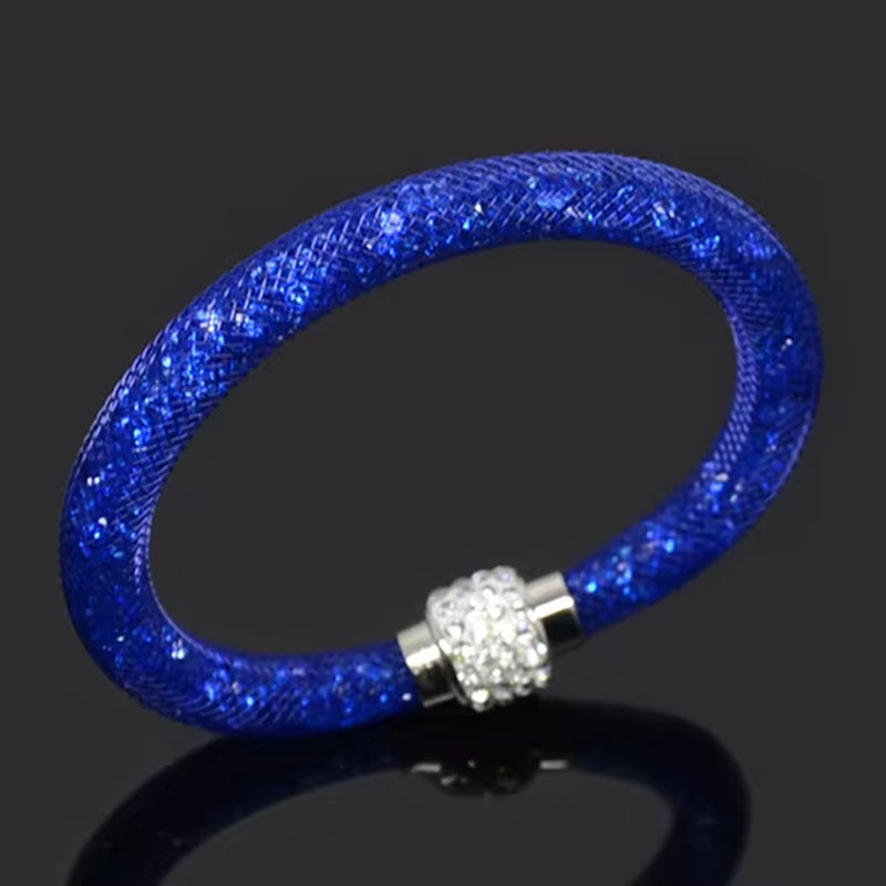 Net Mesh Bracelet for Women Resins Crystal Fill Ball Metal Magnetic Clasp Multiple Color Bangle Fashion Jewelry
