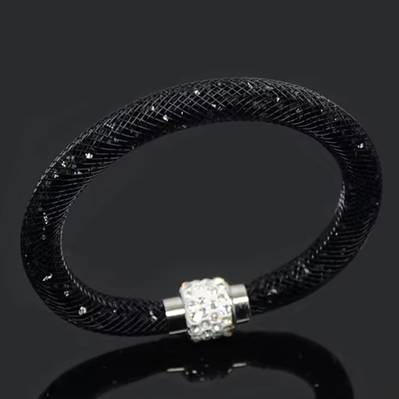 Net Mesh Bracelet for Women Resins Crystal Fill Ball Metal Magnetic Clasp Multiple Color Bangle Fashion Jewelry