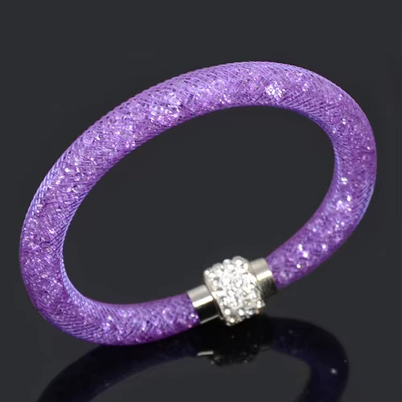 Net Mesh Bracelet for Women Resins Crystal Fill Ball Metal Magnetic Clasp Multiple Color Bangle Fashion Jewelry