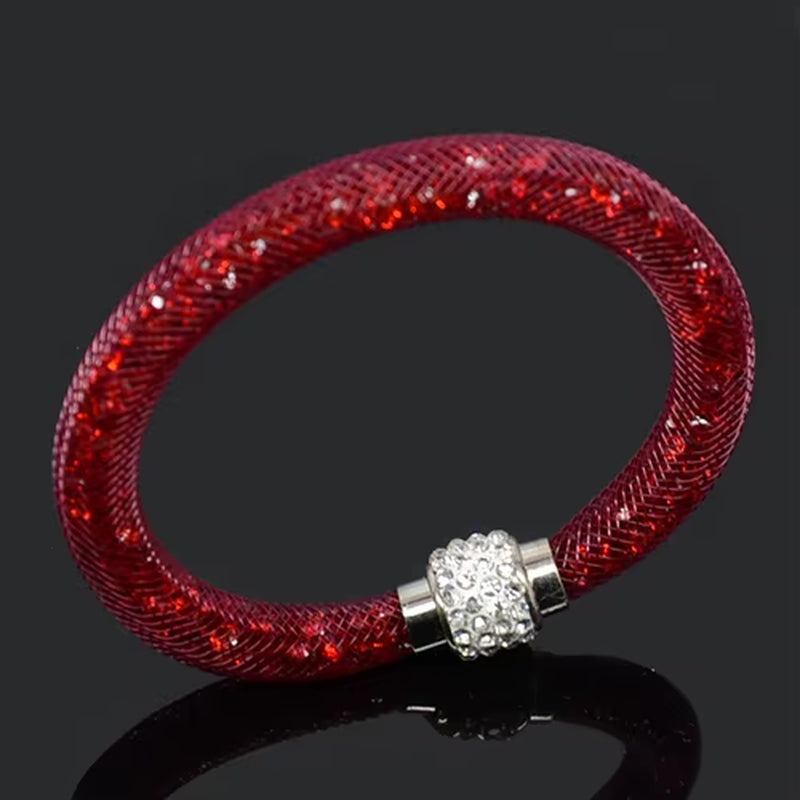 Net Mesh Bracelet for Women Resins Crystal Fill Ball Metal Magnetic Clasp Multiple Color Bangle Fashion Jewelry