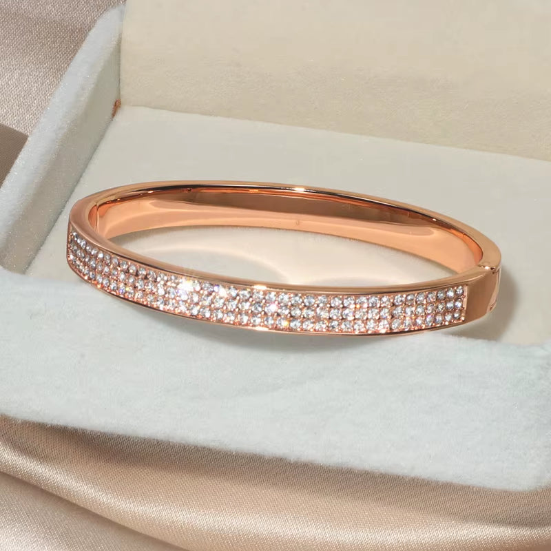 New Elegant Classic Crystal Cuff Bangles Bracelets for Women Gold Color Simple Femal Opening Bangles Wedding Jewelry Accessories