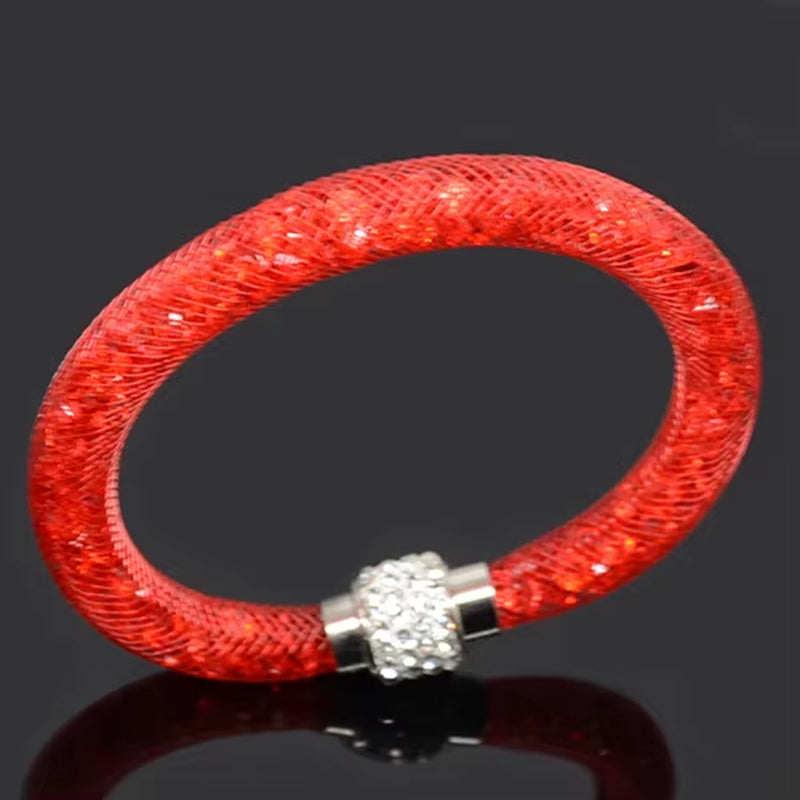 Net Mesh Bracelet for Women Resins Crystal Fill Ball Metal Magnetic Clasp Multiple Color Bangle Fashion Jewelry