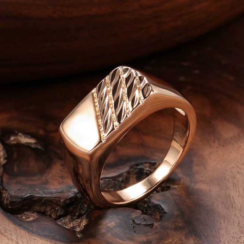 Hot Fashion Glossy Men Ring 585 Rose Gold Color Simple Square Ring for Women High Quality Daily Fine Jewelry