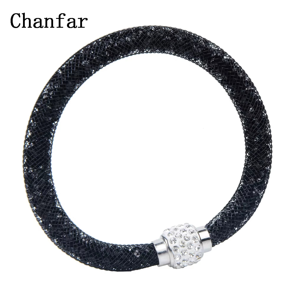 Net Mesh Bracelet for Women Resins Crystal Fill Ball Metal Magnetic Clasp Multiple Color Bangle Fashion Jewelry