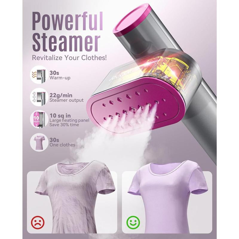 Jack & Rose Garment Steamer for Clothes,Hanrdheld Steamer & Iron 2 in 1,15S Fast Heat Up,Large Panel,100-240V Wide Voltage,Suitable for Global Travel Clothes Iron