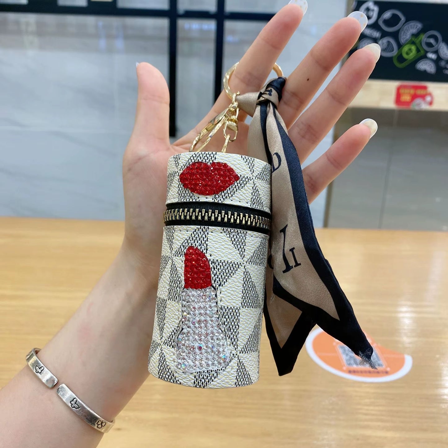 Diamond-Encrusted Lipstick Bag Key Chain Portable Change Purse New Headphone Bag Wholesale Bag Pendant Decoration