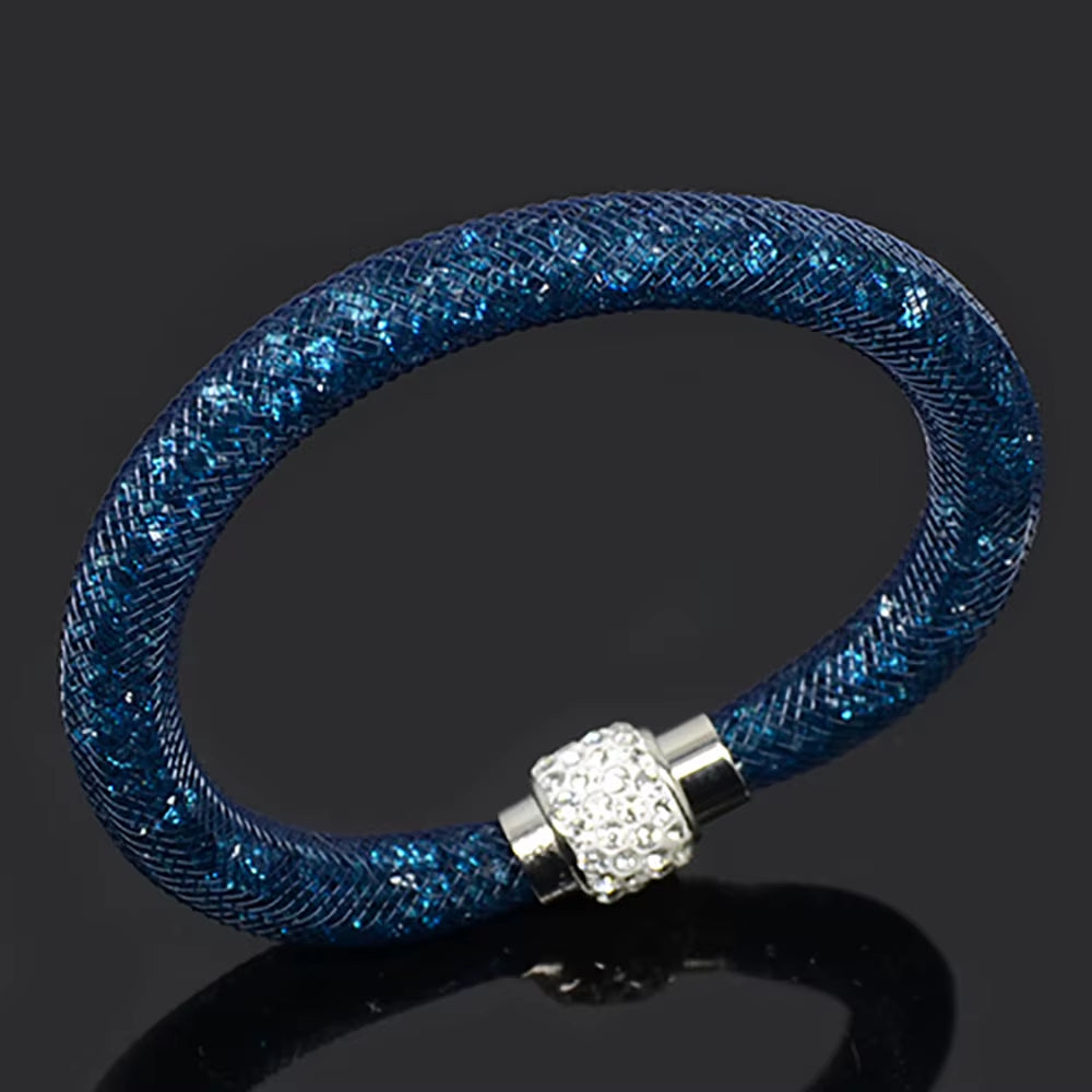 Net Mesh Bracelet for Women Resins Crystal Fill Ball Metal Magnetic Clasp Multiple Color Bangle Fashion Jewelry