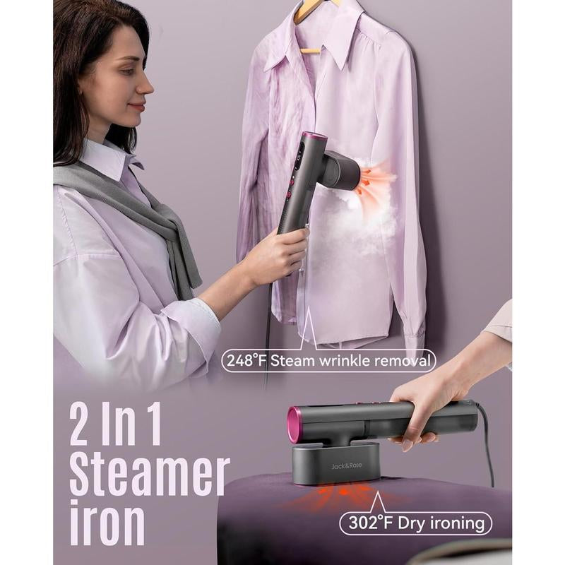 Jack & Rose Garment Steamer for Clothes,Hanrdheld Steamer & Iron 2 in 1,15S Fast Heat Up,Large Panel,100-240V Wide Voltage,Suitable for Global Travel Clothes Iron