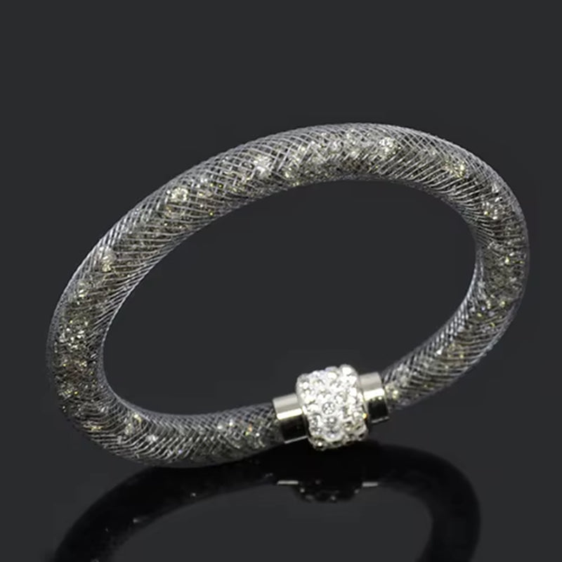 Net Mesh Bracelet for Women Resins Crystal Fill Ball Metal Magnetic Clasp Multiple Color Bangle Fashion Jewelry