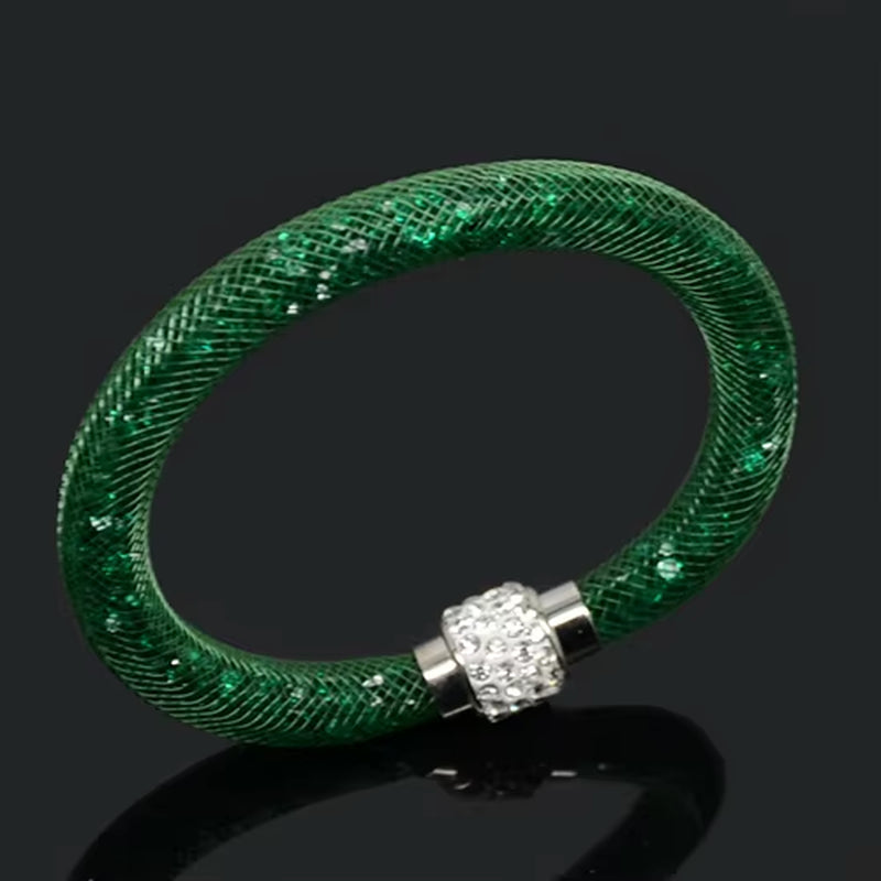 Net Mesh Bracelet for Women Resins Crystal Fill Ball Metal Magnetic Clasp Multiple Color Bangle Fashion Jewelry