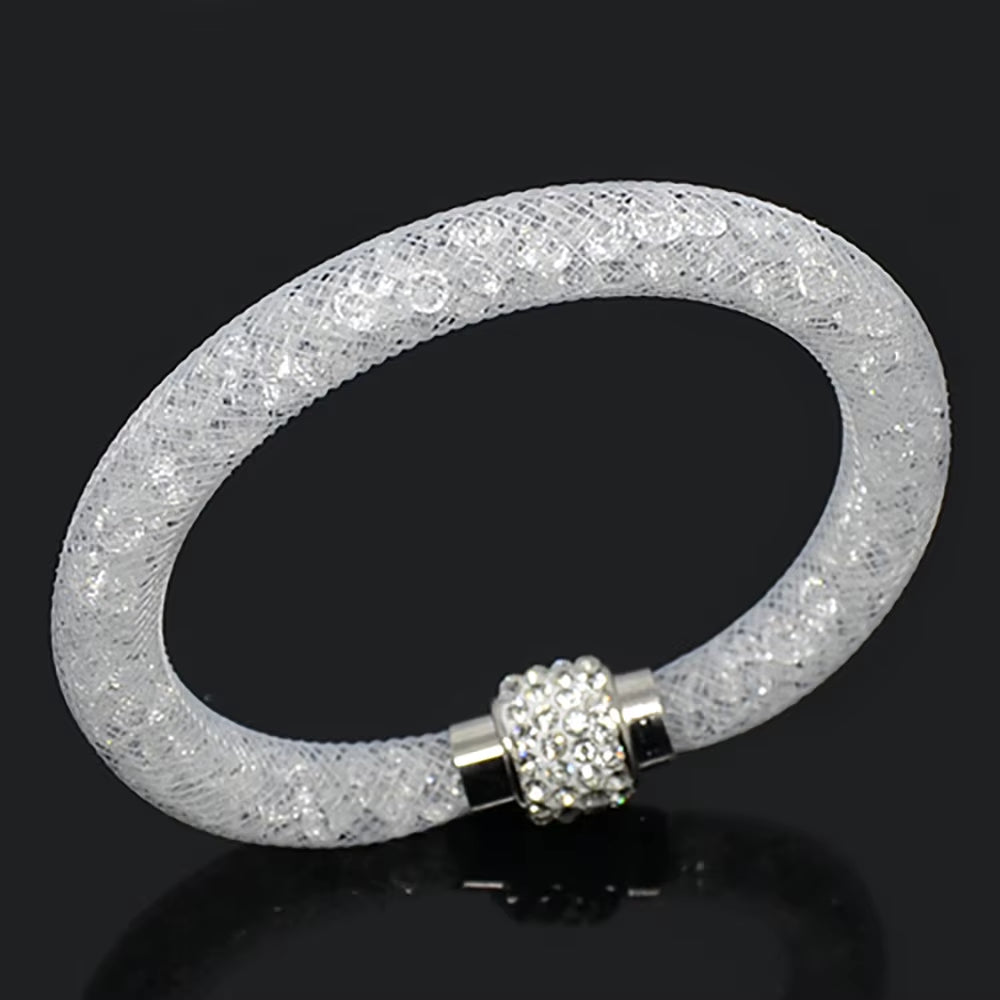 Net Mesh Bracelet for Women Resins Crystal Fill Ball Metal Magnetic Clasp Multiple Color Bangle Fashion Jewelry