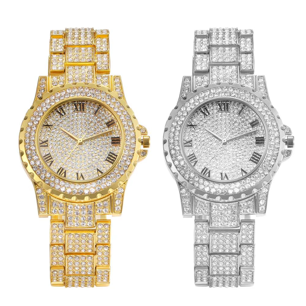 Men Watches Top Brand Luxury Watch Gold Silver Color Diamond Watch for Men Waterproof Wristwatch Relogio Masculino
