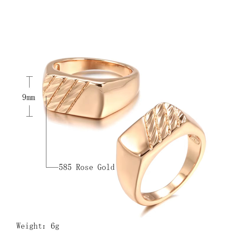Hot Fashion Glossy Men Ring 585 Rose Gold Color Simple Square Ring for Women High Quality Daily Fine Jewelry