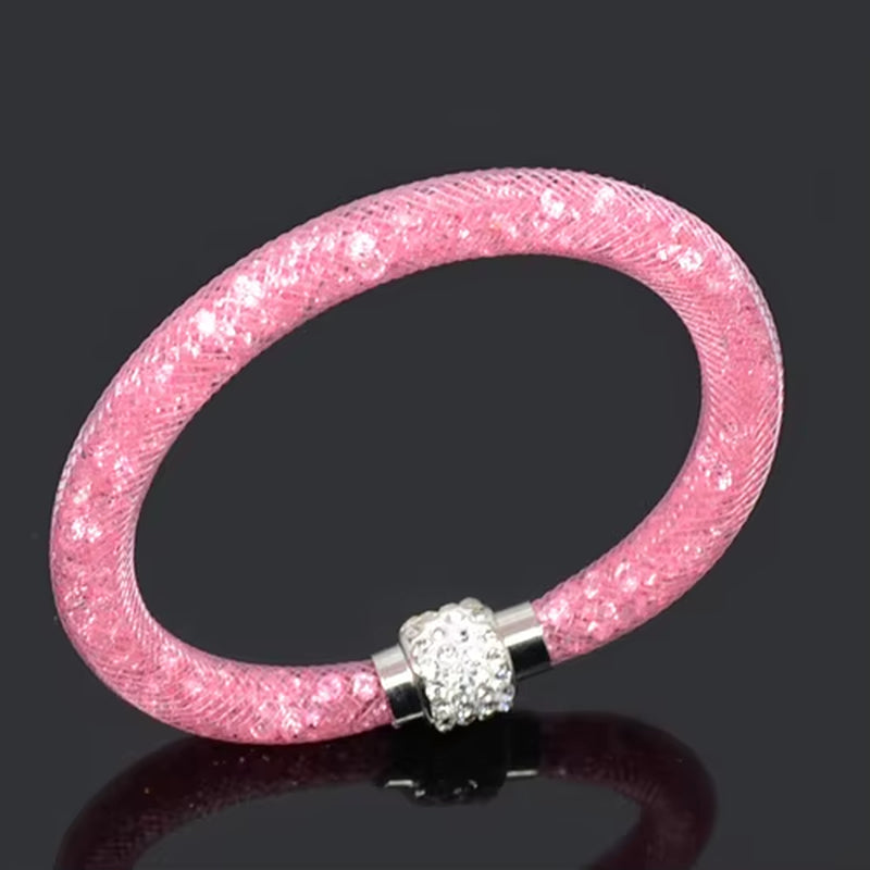 Net Mesh Bracelet for Women Resins Crystal Fill Ball Metal Magnetic Clasp Multiple Color Bangle Fashion Jewelry