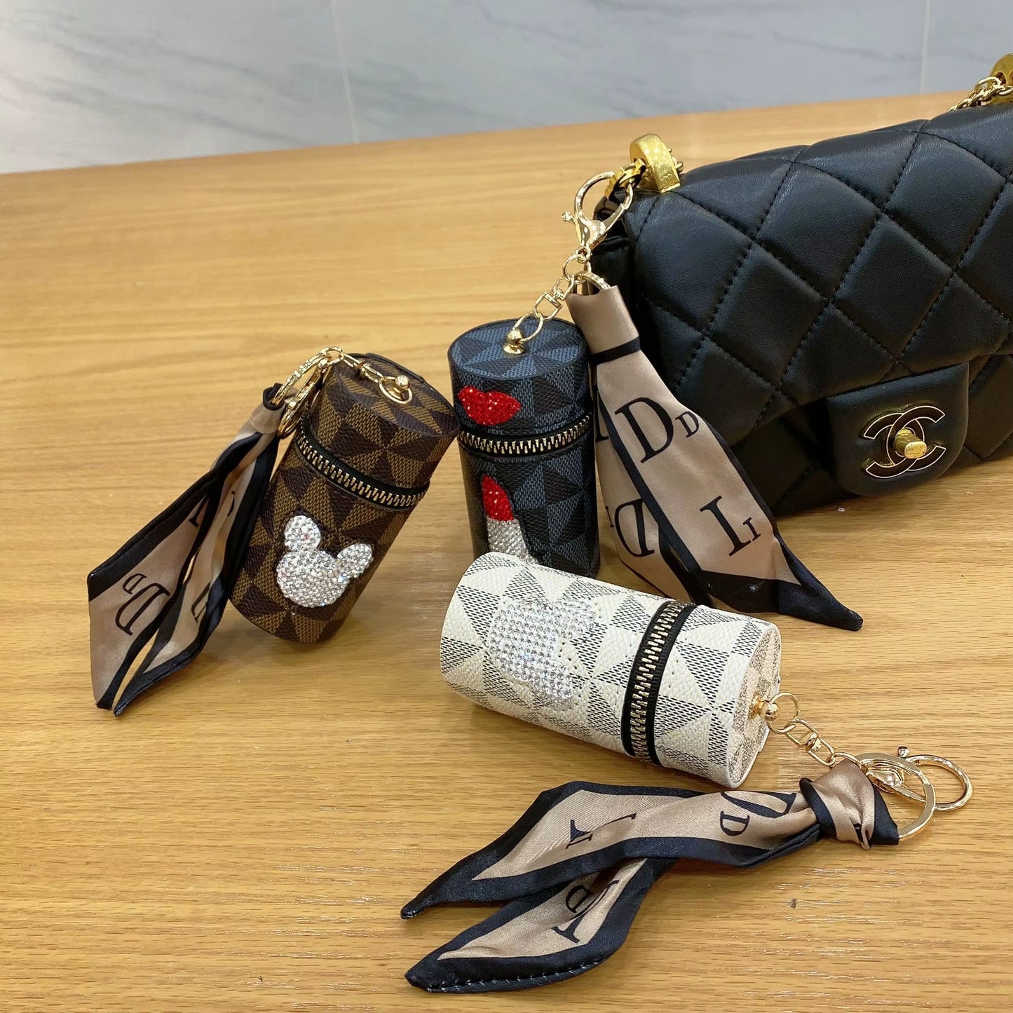 Diamond-Encrusted Lipstick Bag Key Chain Portable Change Purse New Headphone Bag Wholesale Bag Pendant Decoration