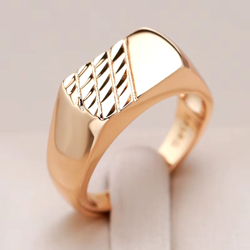 Hot Fashion Glossy Men Ring 585 Rose Gold Color Simple Square Ring for Women High Quality Daily Fine Jewelry