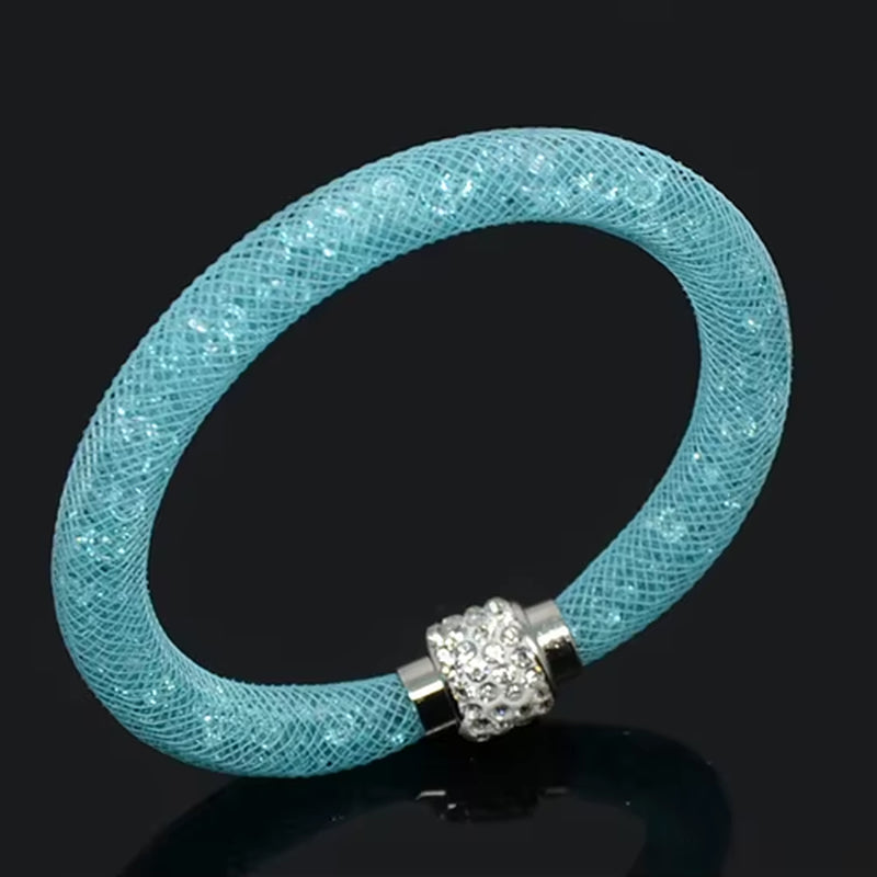 Net Mesh Bracelet for Women Resins Crystal Fill Ball Metal Magnetic Clasp Multiple Color Bangle Fashion Jewelry