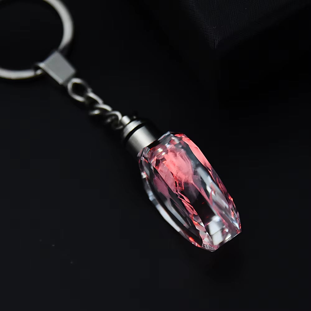 Fashion Colorful Fairy Rose Flower Pattern Love Shape Crystal Rhinestone LED Light Keychain Lover Key Chain Keyring Jewelry