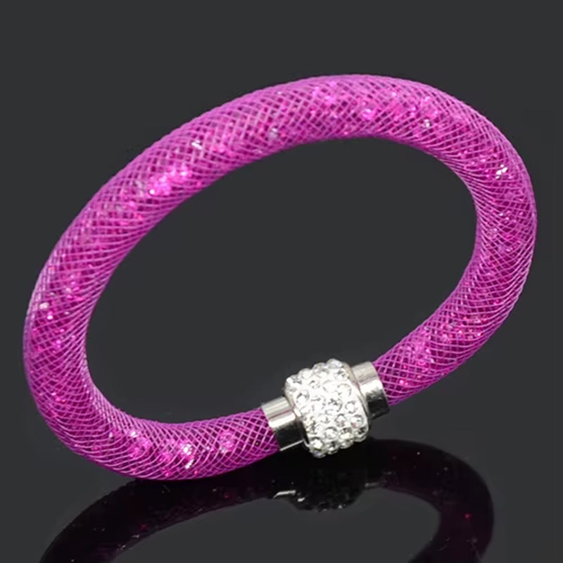 Net Mesh Bracelet for Women Resins Crystal Fill Ball Metal Magnetic Clasp Multiple Color Bangle Fashion Jewelry