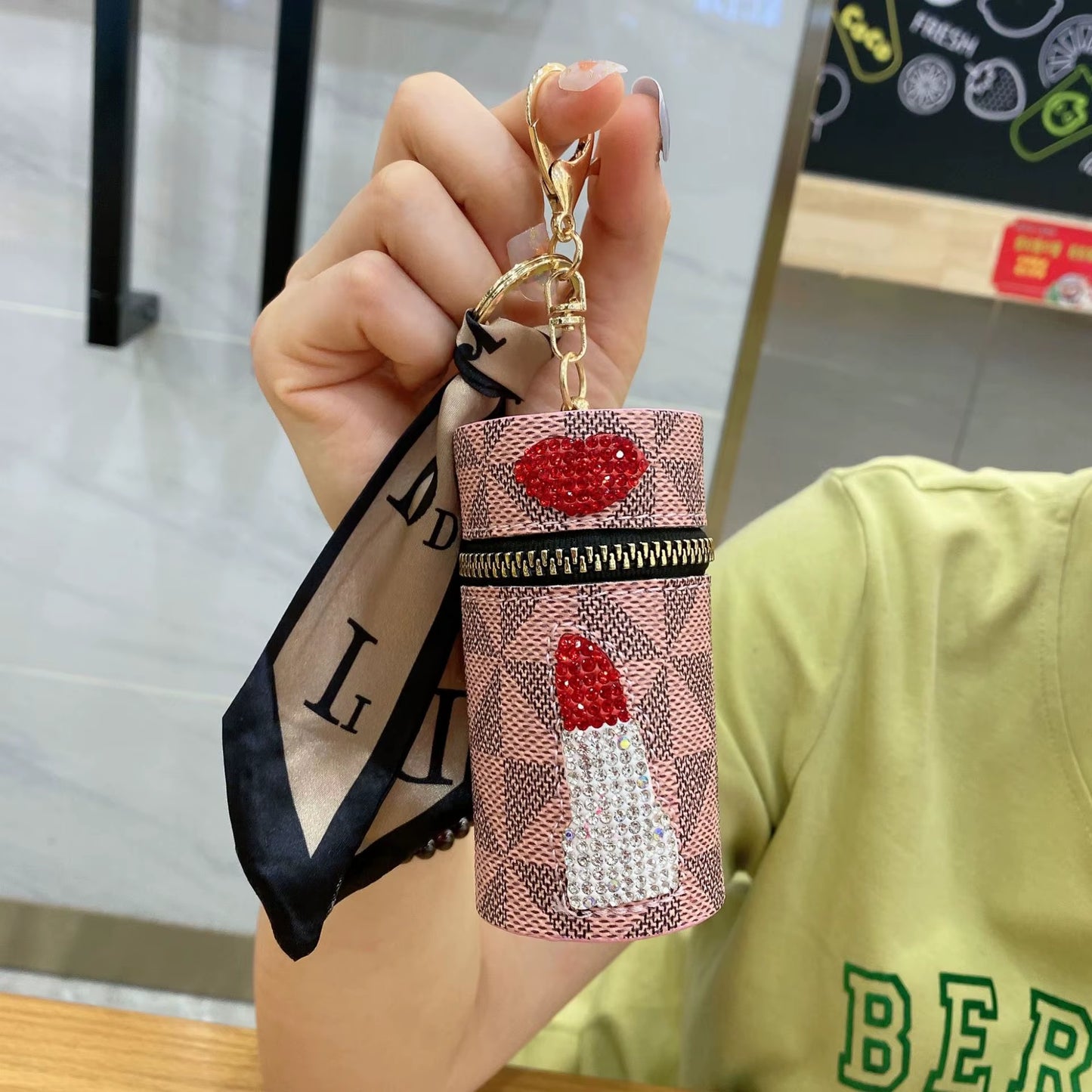 Diamond-Encrusted Lipstick Bag Key Chain Portable Change Purse New Headphone Bag Wholesale Bag Pendant Decoration