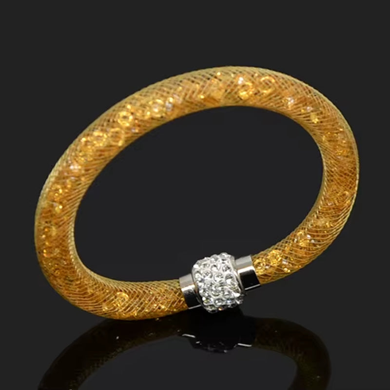 Net Mesh Bracelet for Women Resins Crystal Fill Ball Metal Magnetic Clasp Multiple Color Bangle Fashion Jewelry