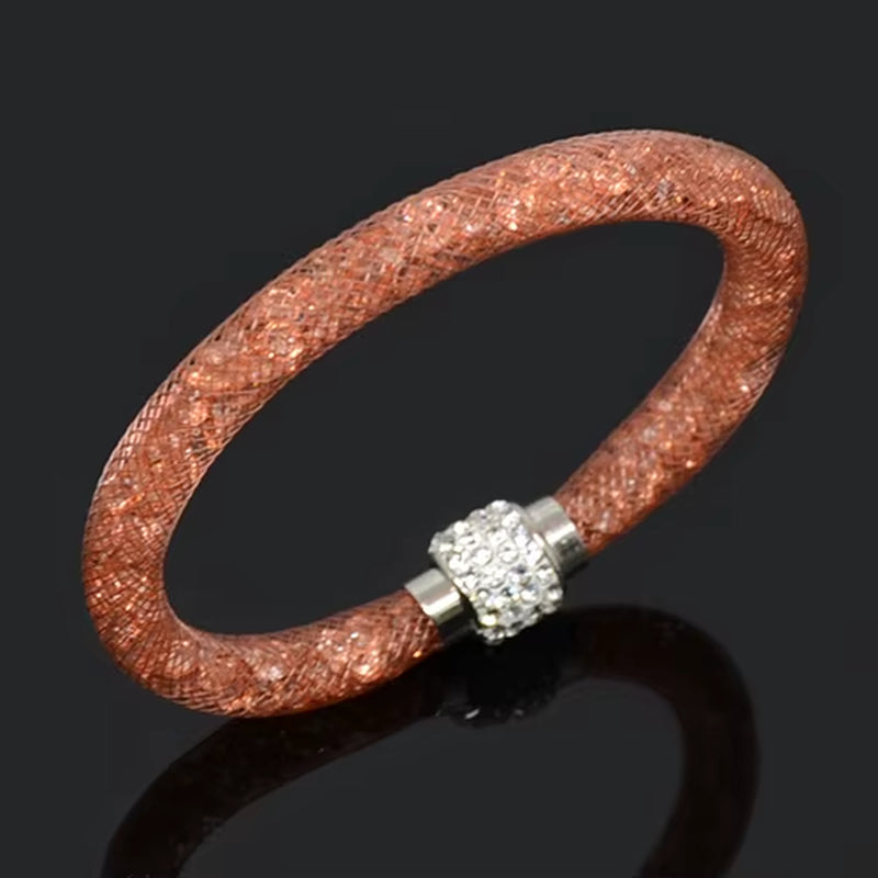 Net Mesh Bracelet for Women Resins Crystal Fill Ball Metal Magnetic Clasp Multiple Color Bangle Fashion Jewelry