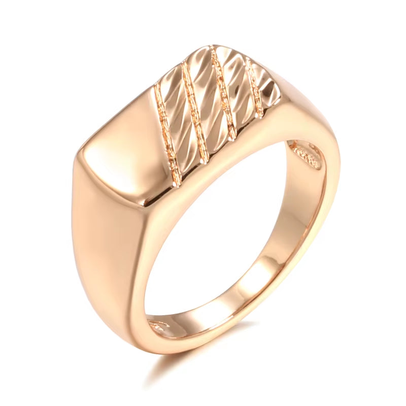 Hot Fashion Glossy Men Ring 585 Rose Gold Color Simple Square Ring for Women High Quality Daily Fine Jewelry