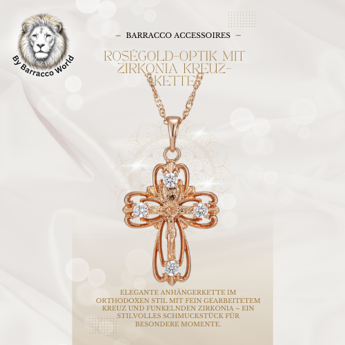 Roségold-Optik mit Zirkonia Kreuz-Kette