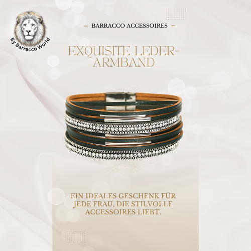 Boho Lederarmband Mehrlagig mit Strass & Magnetverschluss