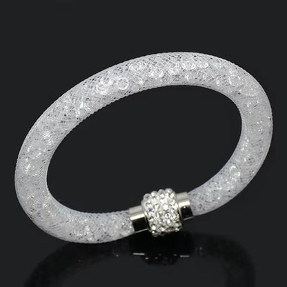 Net Mesh Bracelet for Women Resins Crystal Fill Ball Metal Magnetic Clasp Multiple Color Bangle Fashion Jewelry