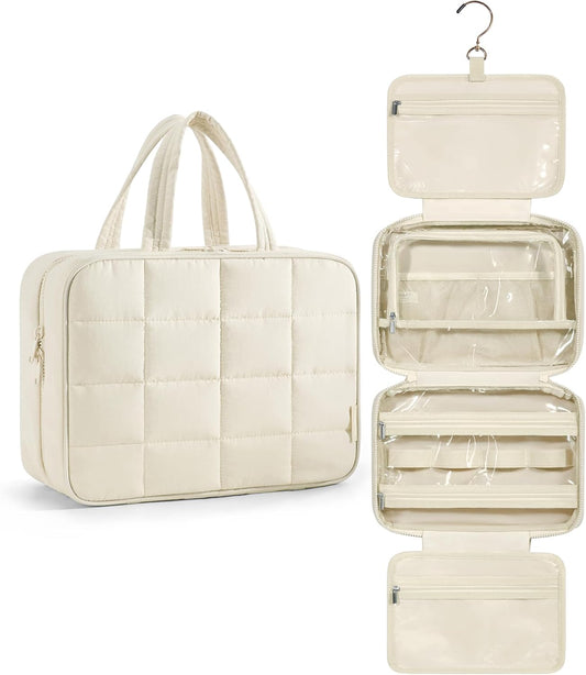 BAGSMART Kulturbeutel Zum Aufhängen, Kulturtasche Für Damen, Kosmetiktasche Groß, Toilettentasche Damen Reise Schmuck Organizer, Puffy Makeup Cosmetic Bag Organizer, Beige