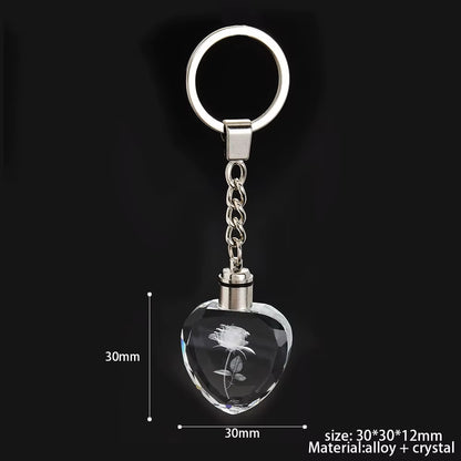 Fashion Colorful Fairy Rose Flower Pattern Love Shape Crystal Rhinestone LED Light Keychain Lover Key Chain Keyring Jewelry