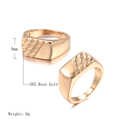 Hot Fashion Glossy Men Ring 585 Rose Gold Color Simple Square Ring for Women High Quality Daily Fine Jewelry