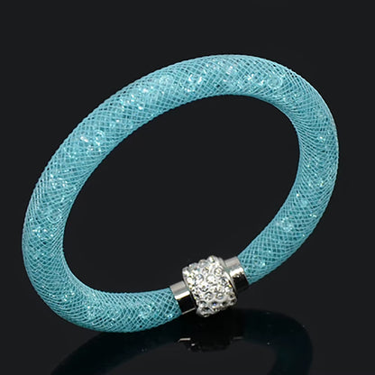 Net Mesh Bracelet for Women Resins Crystal Fill Ball Metal Magnetic Clasp Multiple Color Bangle Fashion Jewelry