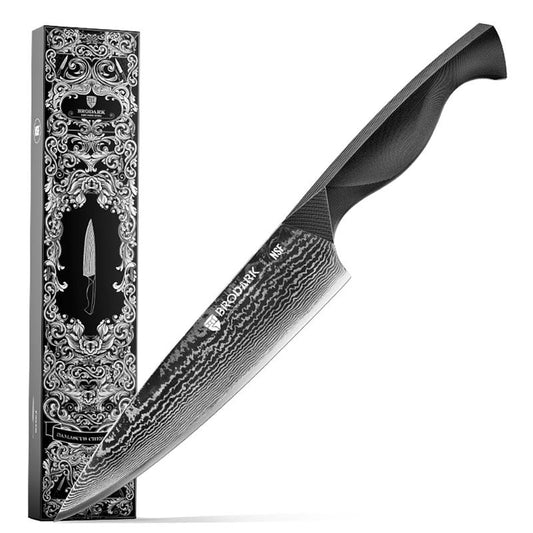 BRODARK 3 PCS Damascus Knife Set - Sharp Professional Kitchen Knife Set, Chef Knife Set with Ergonomic Full-Tang ABS Handle for Home, Restaurant (Dark Horse Series) Block