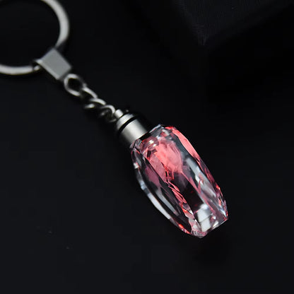 Fashion Colorful Fairy Rose Flower Pattern Love Shape Crystal Rhinestone LED Light Keychain Lover Key Chain Keyring Jewelry