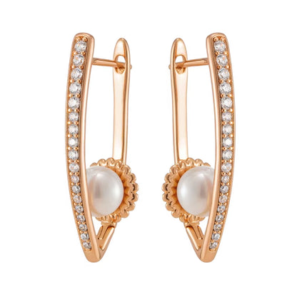 Luxury Long V Shape Pearl Drop Earrings for Women Trendy 585 Rose Gold Color Fine Wedding Easy Matching Daily Jewelry